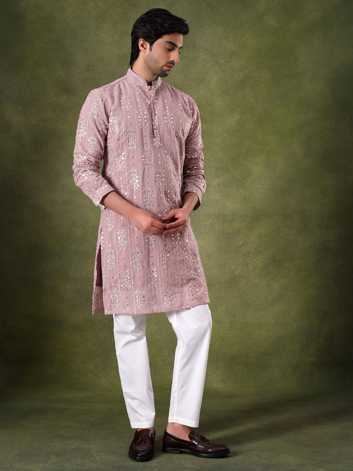Lilac Tonal Embroidered Kurta Set