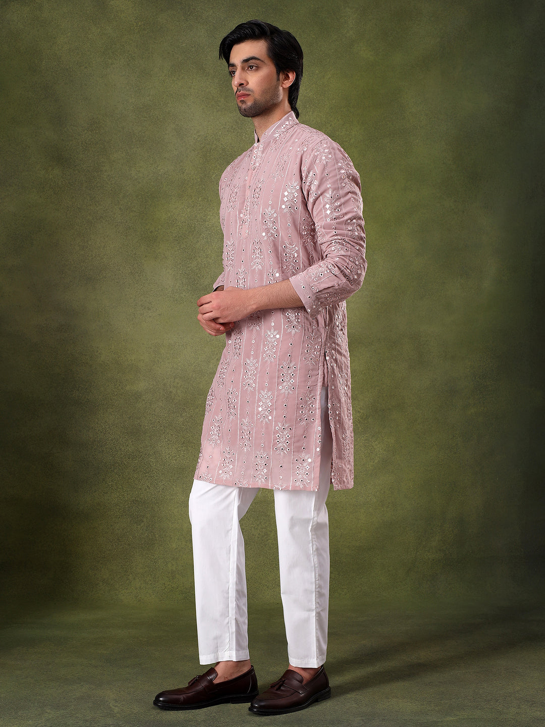 Lilac Tonal Embroidered Kurta Set