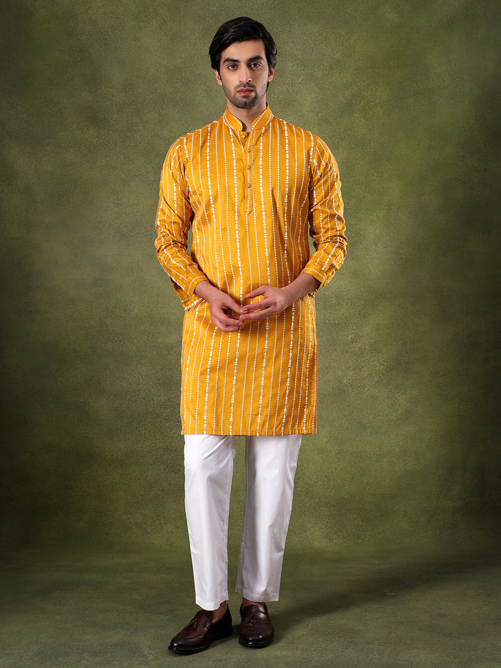 Yellow Minimal Threadwork Kurta Set