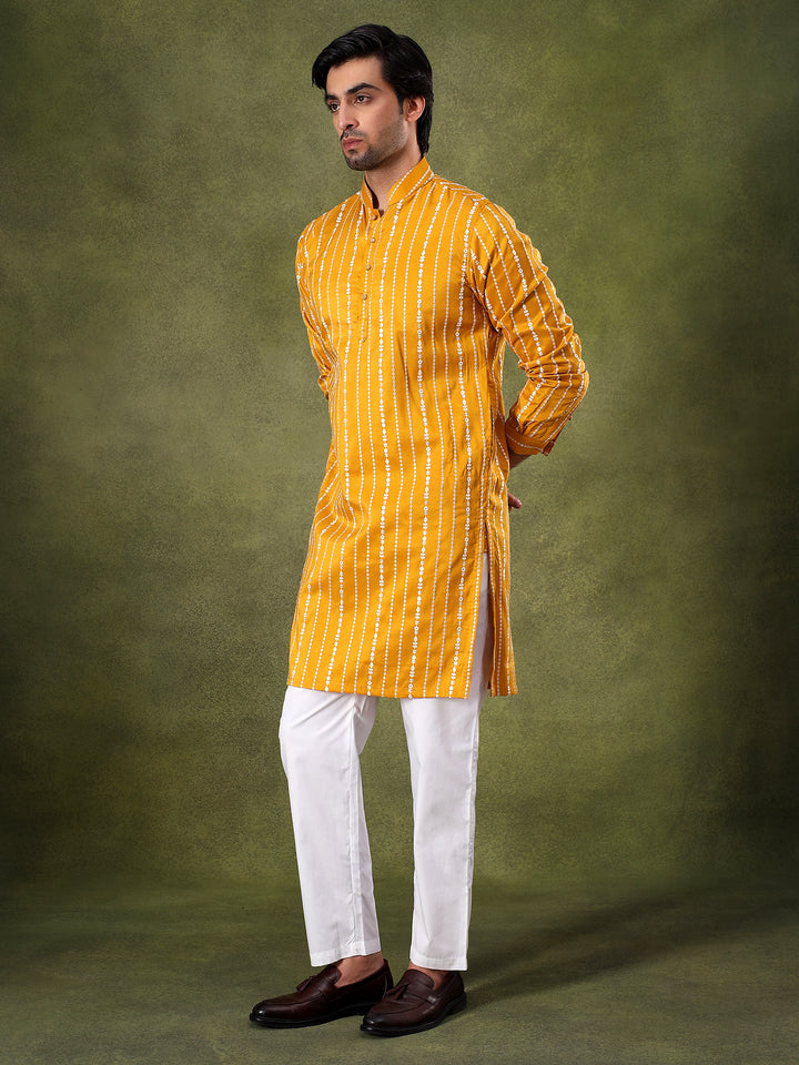 Yellow Minimal Threadwork Kurta Set