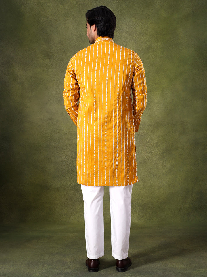 Yellow Minimal Threadwork Kurta Set