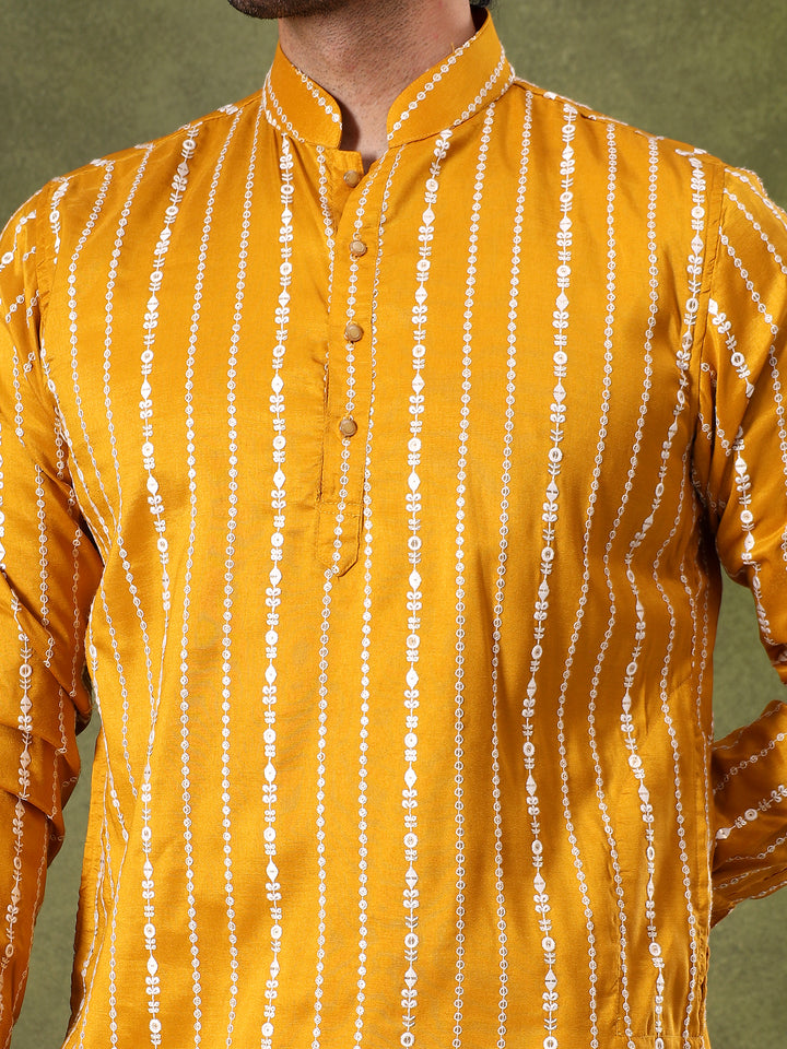 Yellow Minimal Threadwork Kurta Set