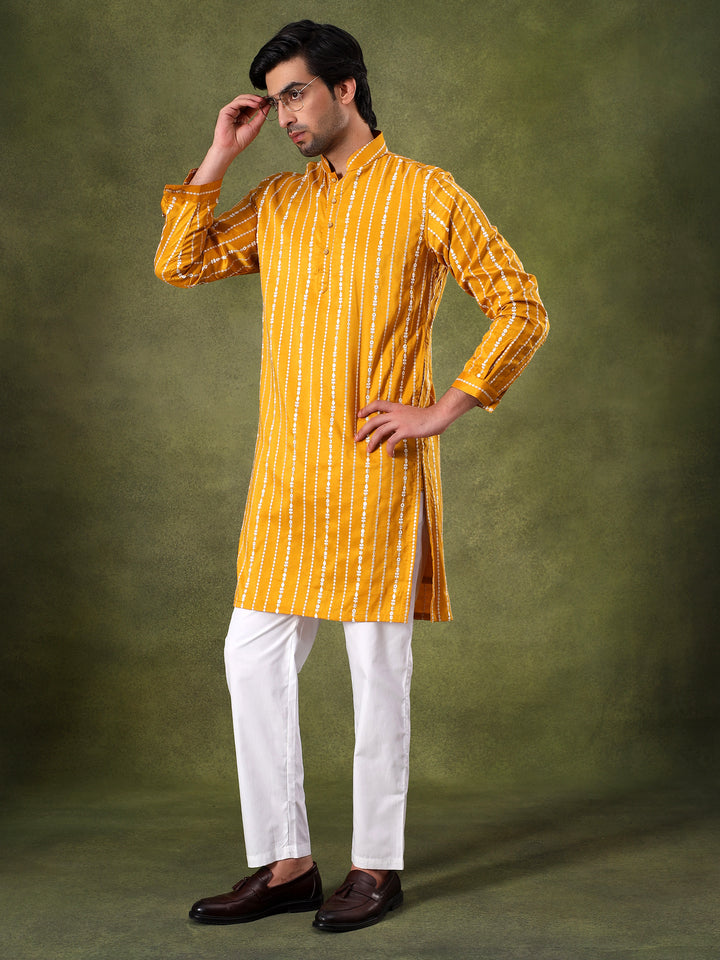Yellow Minimal Threadwork Kurta Set