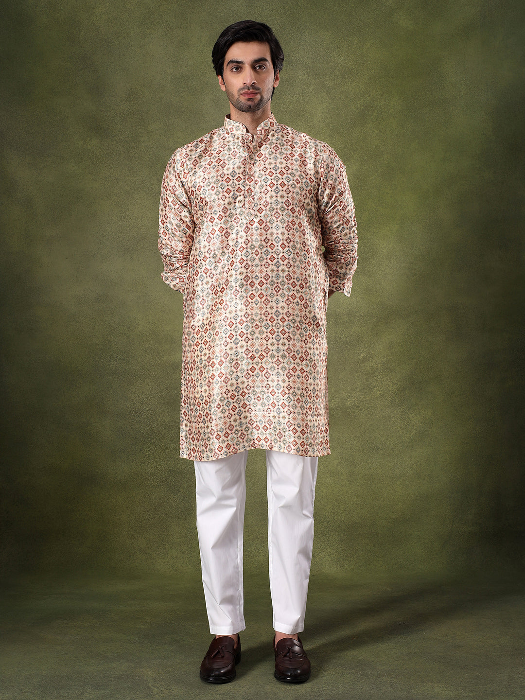 Fawn Ethnic Motif Printed Kurta Set