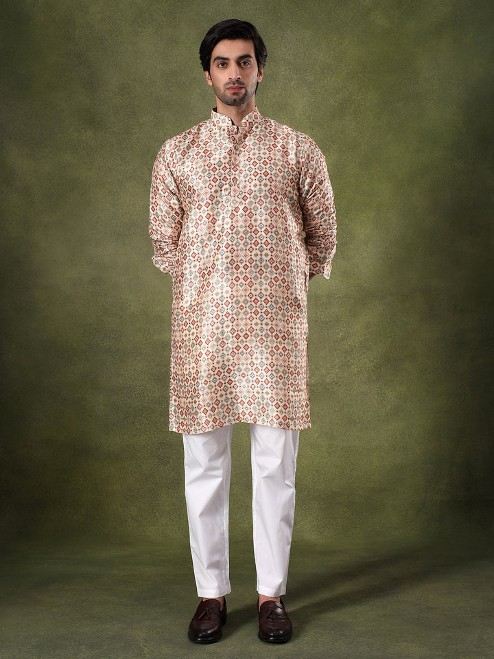 Fawn Ethnic Motif Printed Kurta Set