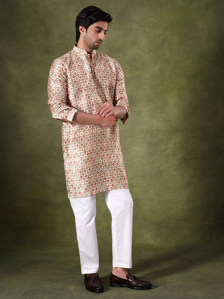 Fawn Ethnic Motif Printed Kurta Set