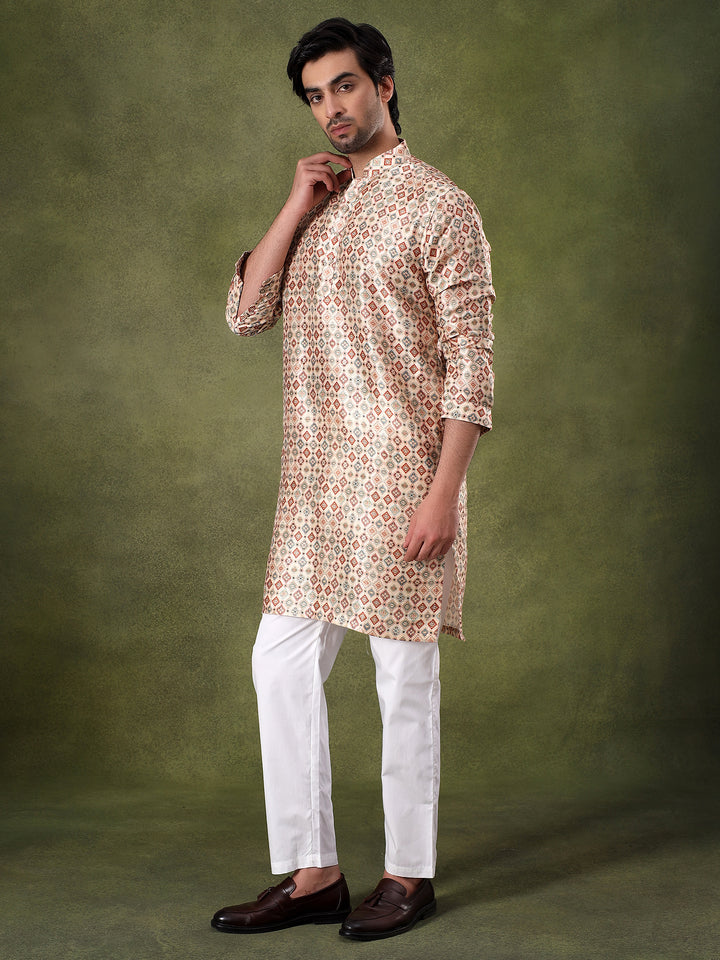 Fawn Ethnic Motif Printed Kurta Set