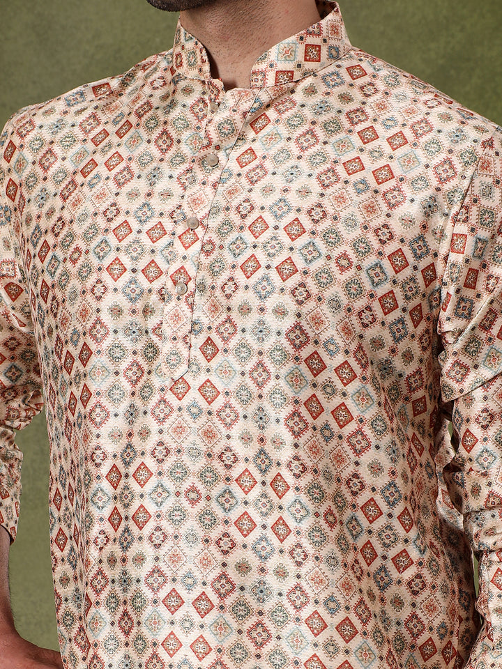 Fawn Ethnic Motif Printed Kurta Set