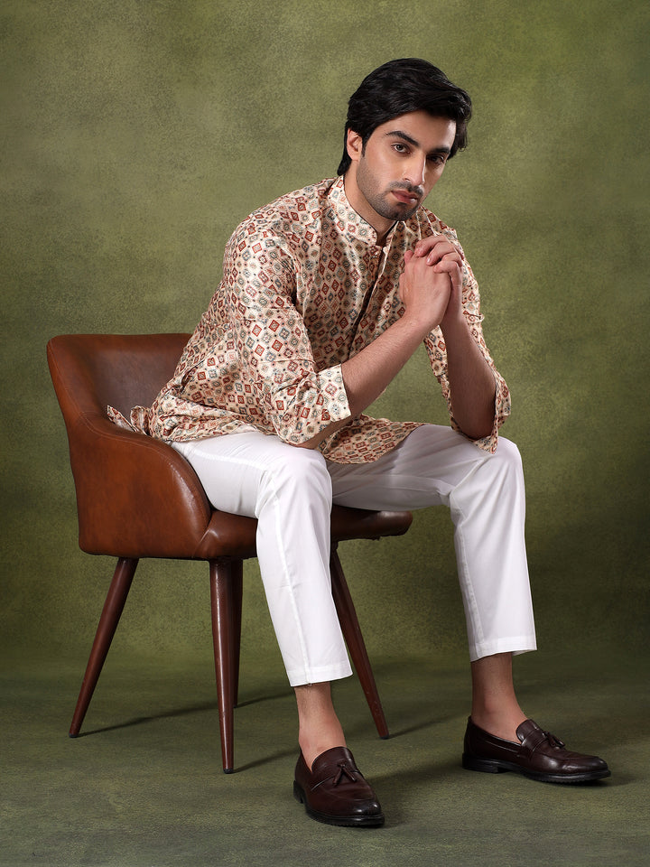 Fawn Ethnic Motif Printed Kurta Set