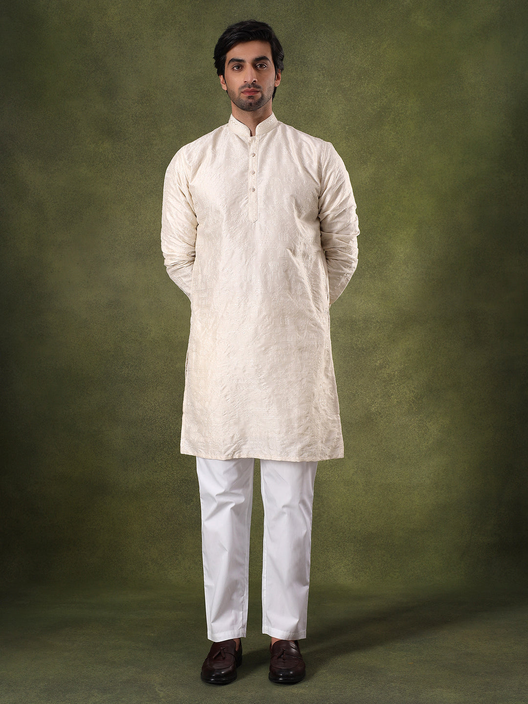 Natural Tonal Embroidered Kurta Set