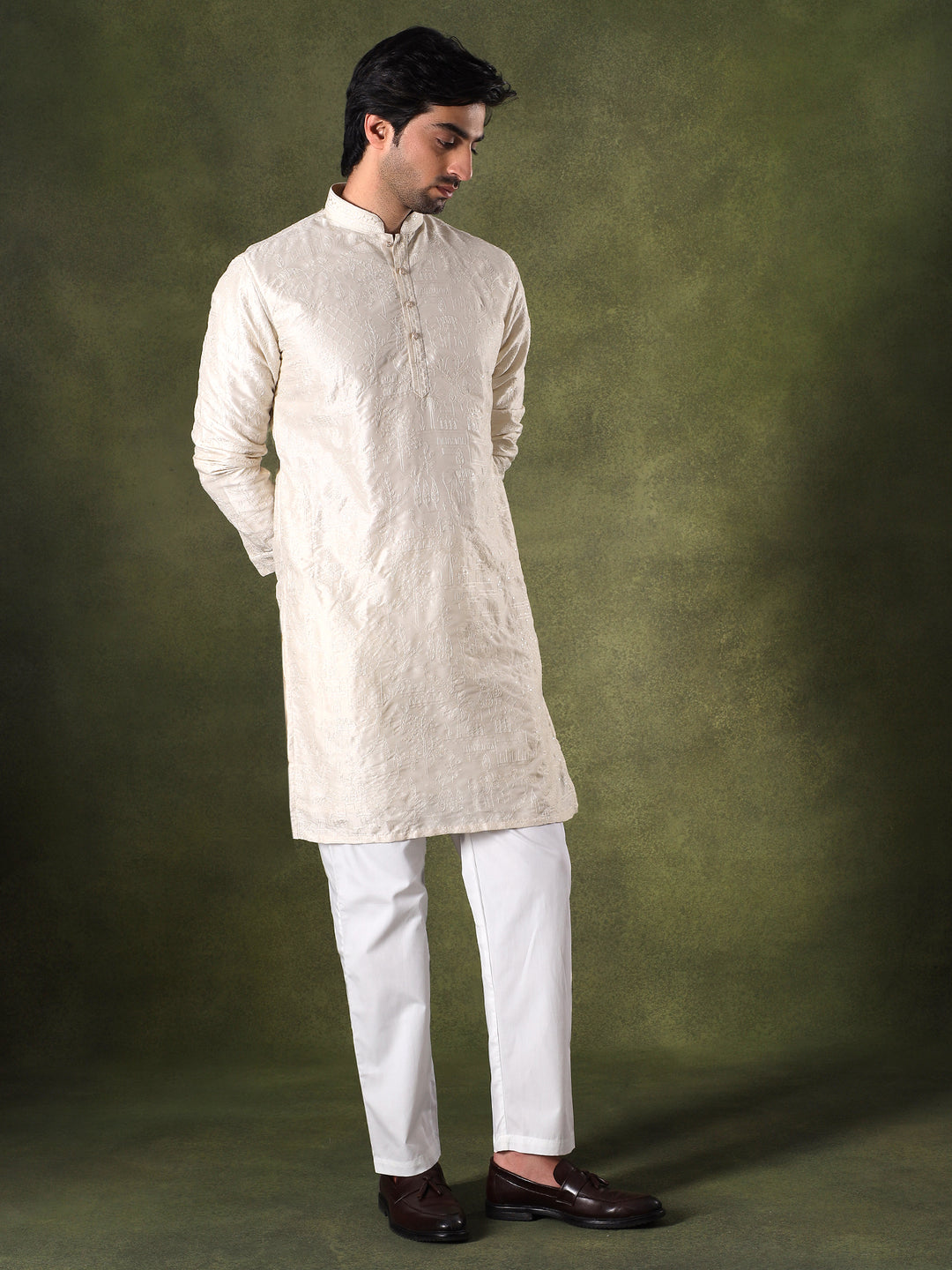 Natural Tonal Embroidered Kurta Set