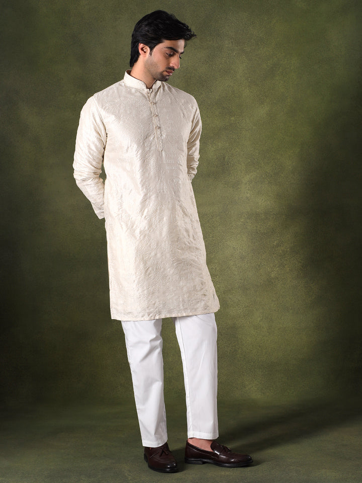 Natural Tonal Embroidered Kurta Set