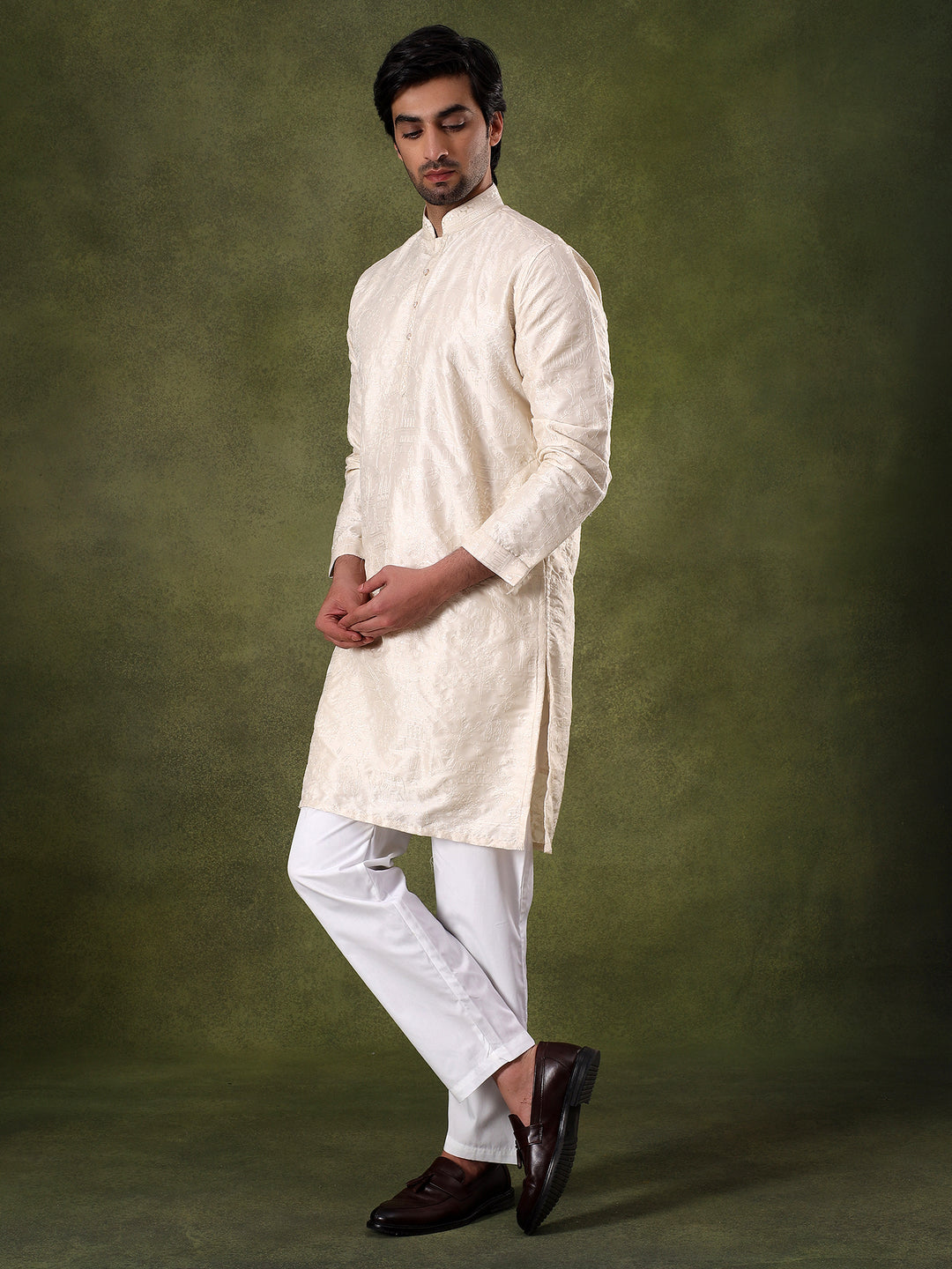 Natural Tonal Embroidered Kurta Set
