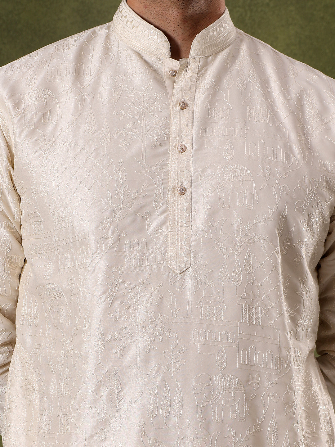 Natural Tonal Embroidered Kurta Set