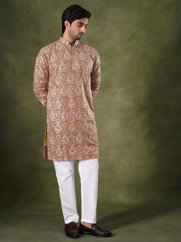 Mustard Regal Motif Embroidered Kurta Set