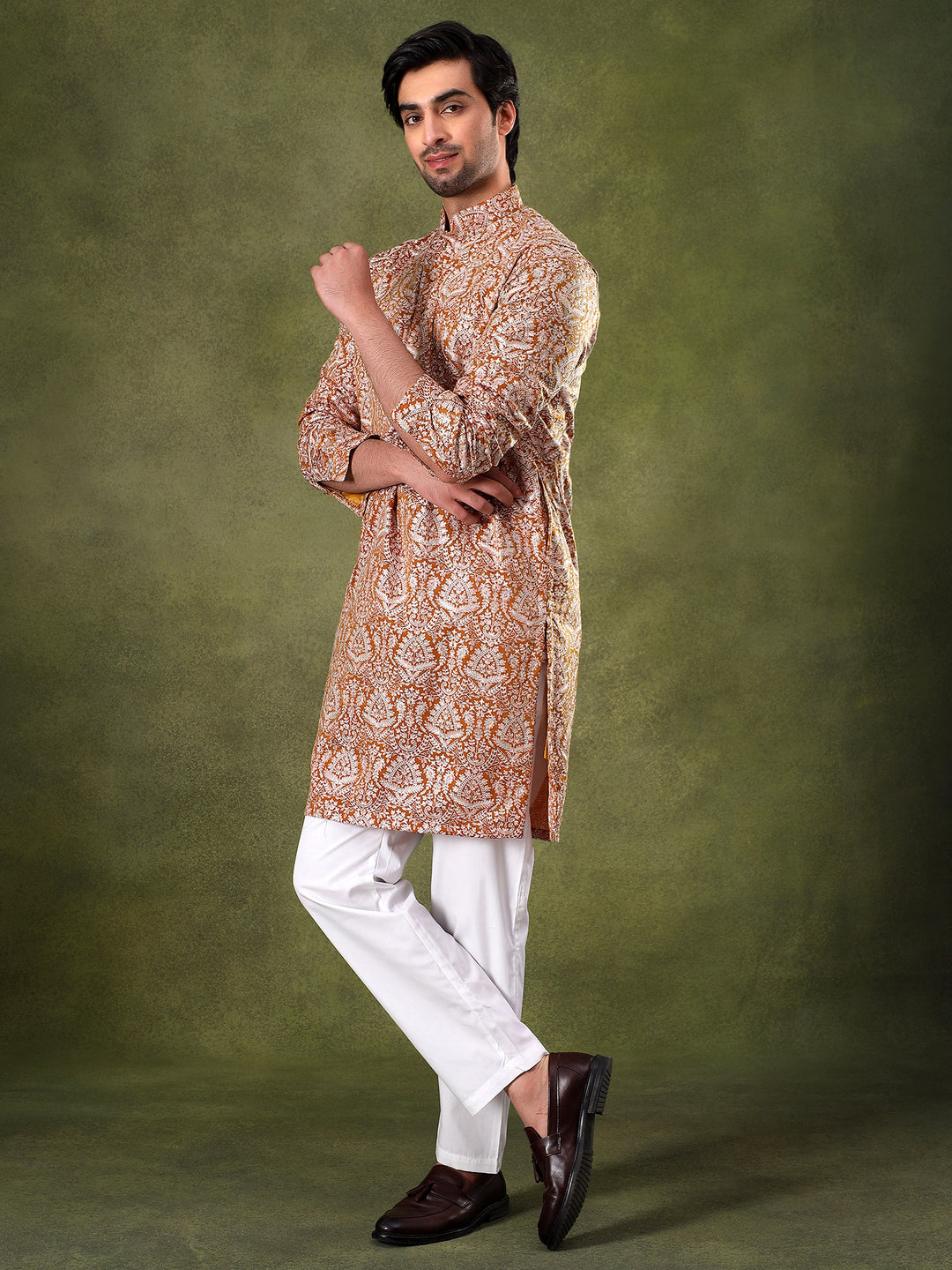 Mustard Regal Motif Embroidered Kurta Set