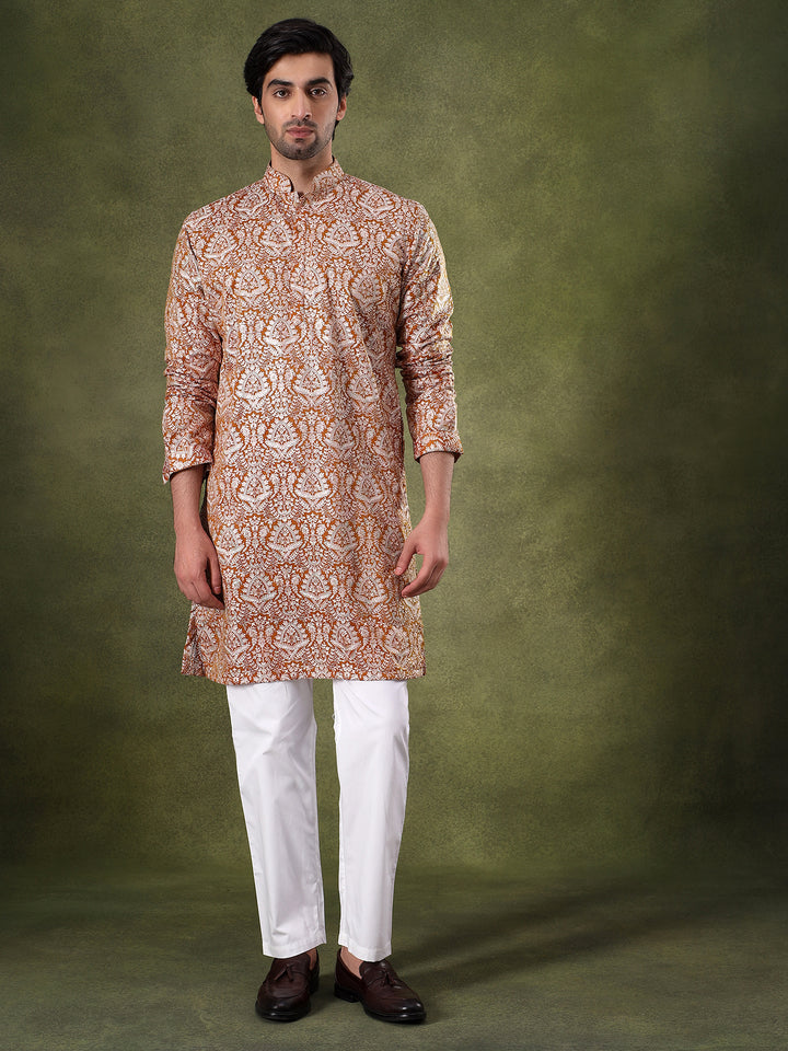 Mustard Regal Motif Embroidered Kurta Set