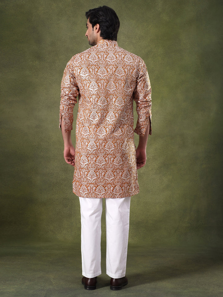 Mustard Regal Motif Embroidered Kurta Set