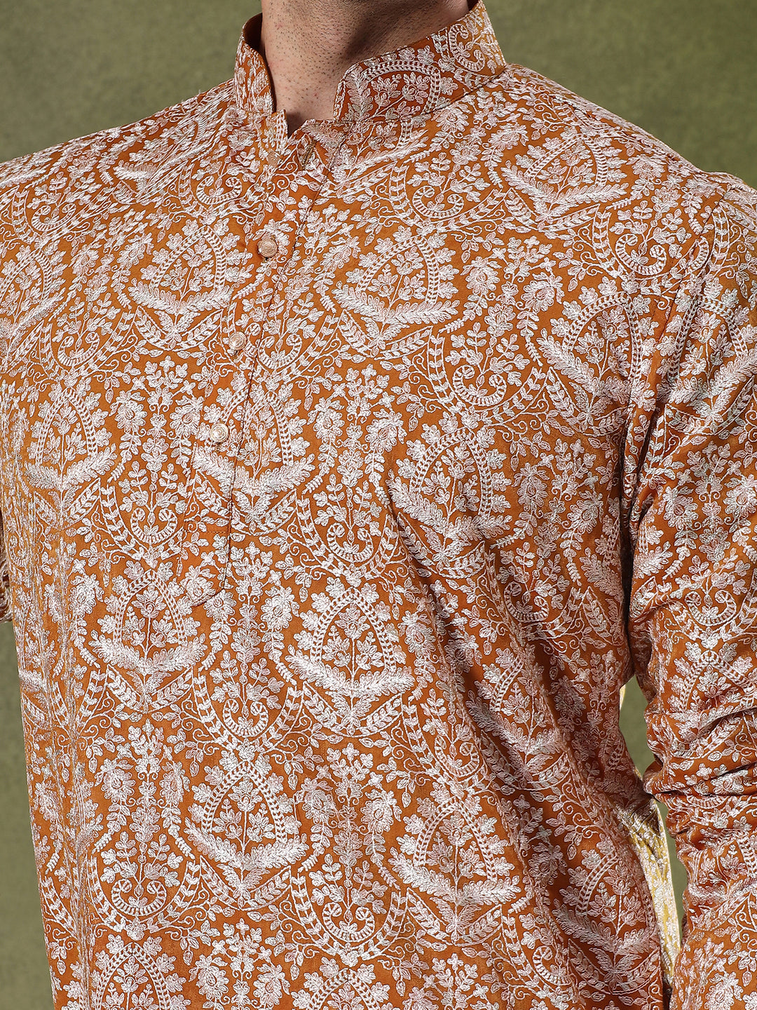 Mustard Regal Motif Embroidered Kurta Set