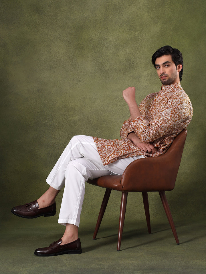 Mustard Regal Motif Embroidered Kurta Set