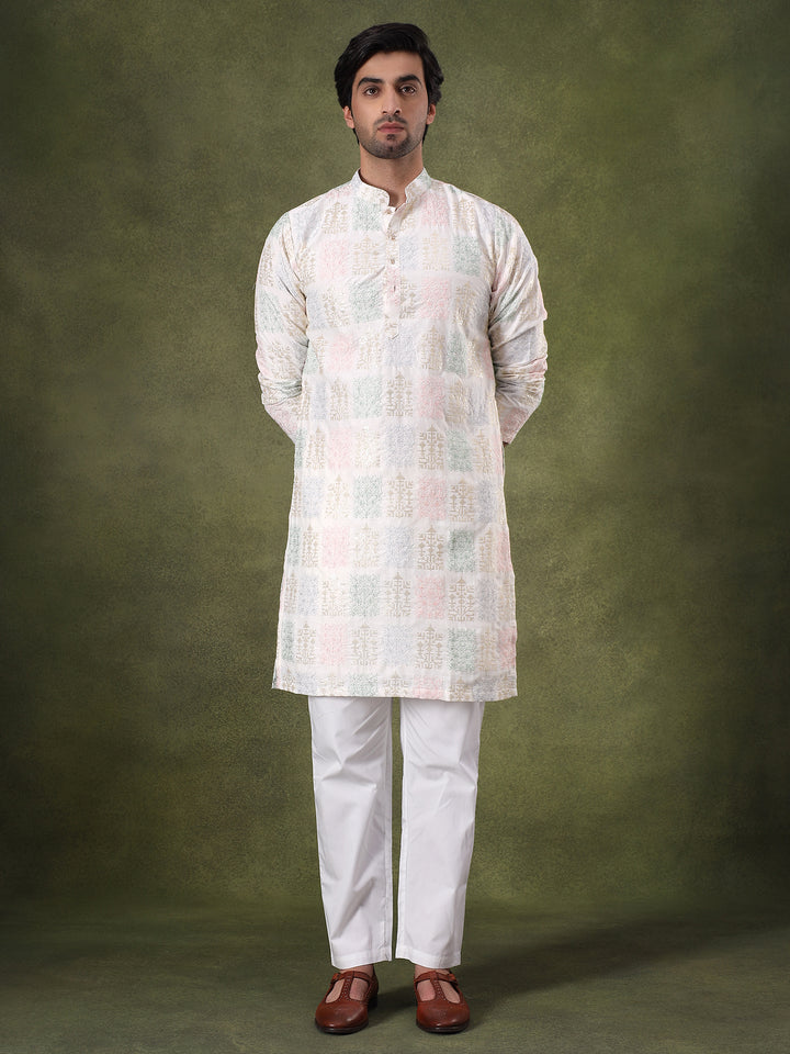 Off-White Traditional Embroidered Kurta Set
