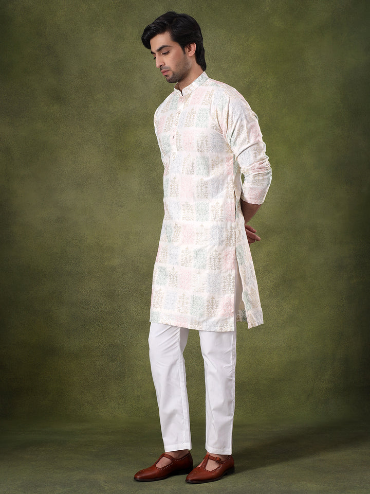 Off-White Traditional Embroidered Kurta Set