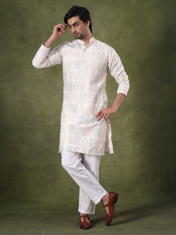 Off-White Traditional Embroidered Kurta Set