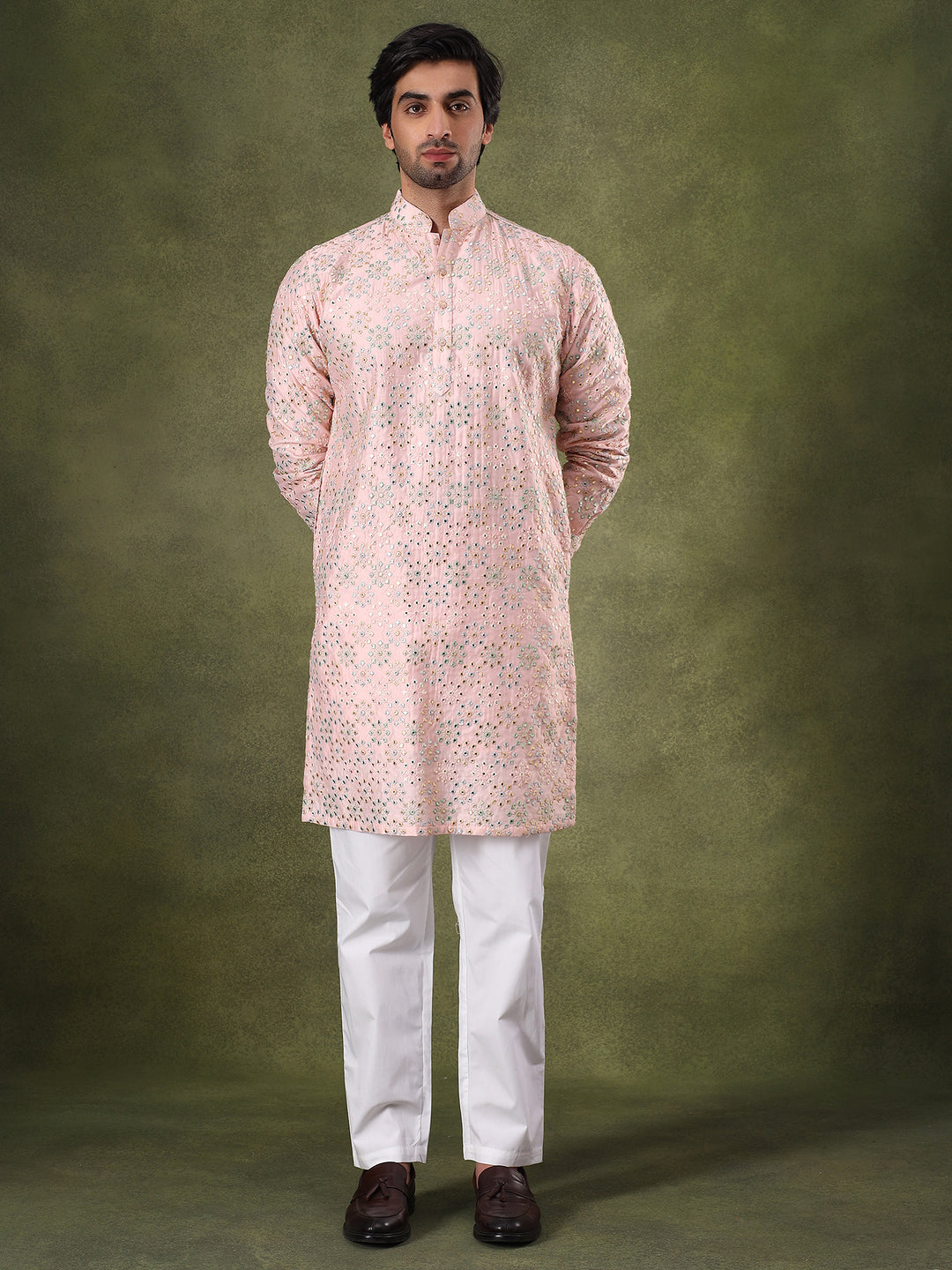Pink Mirror Work Festive Kurta Set