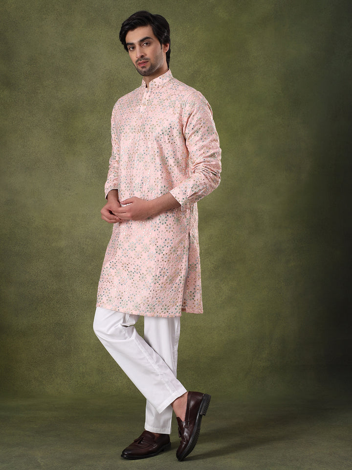 Pink Mirror Work Festive Kurta Set