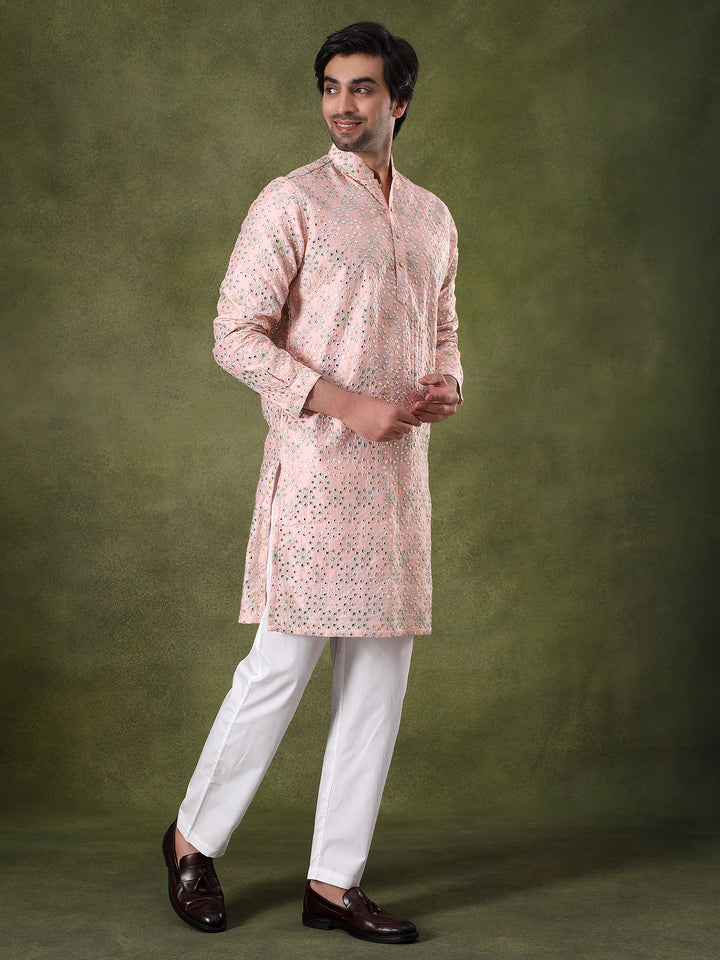 Pink Mirror Work Festive Kurta Set