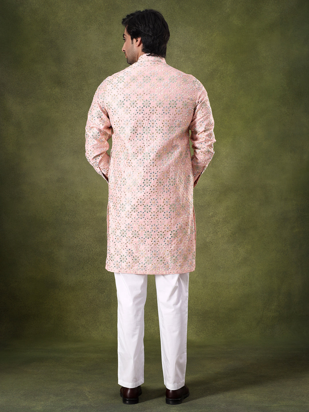 Pink Mirror Work Festive Kurta Set
