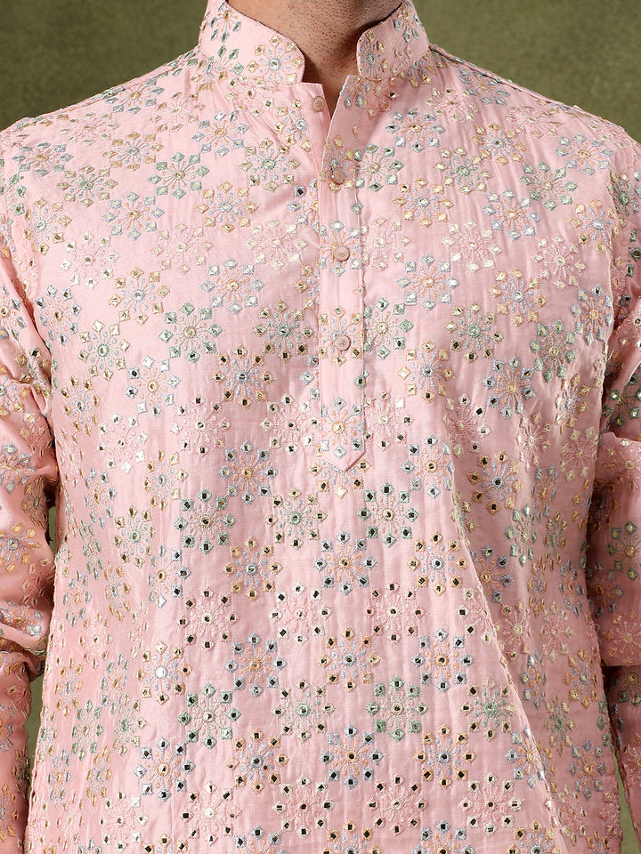 Pink Mirror Work Festive Kurta Set
