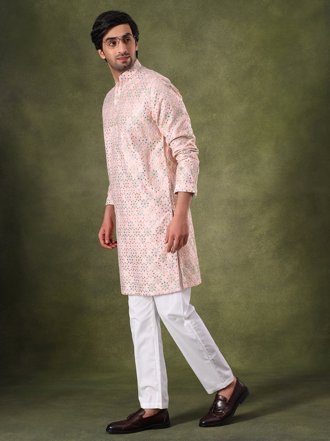 Pink Mirror Work Festive Kurta Set