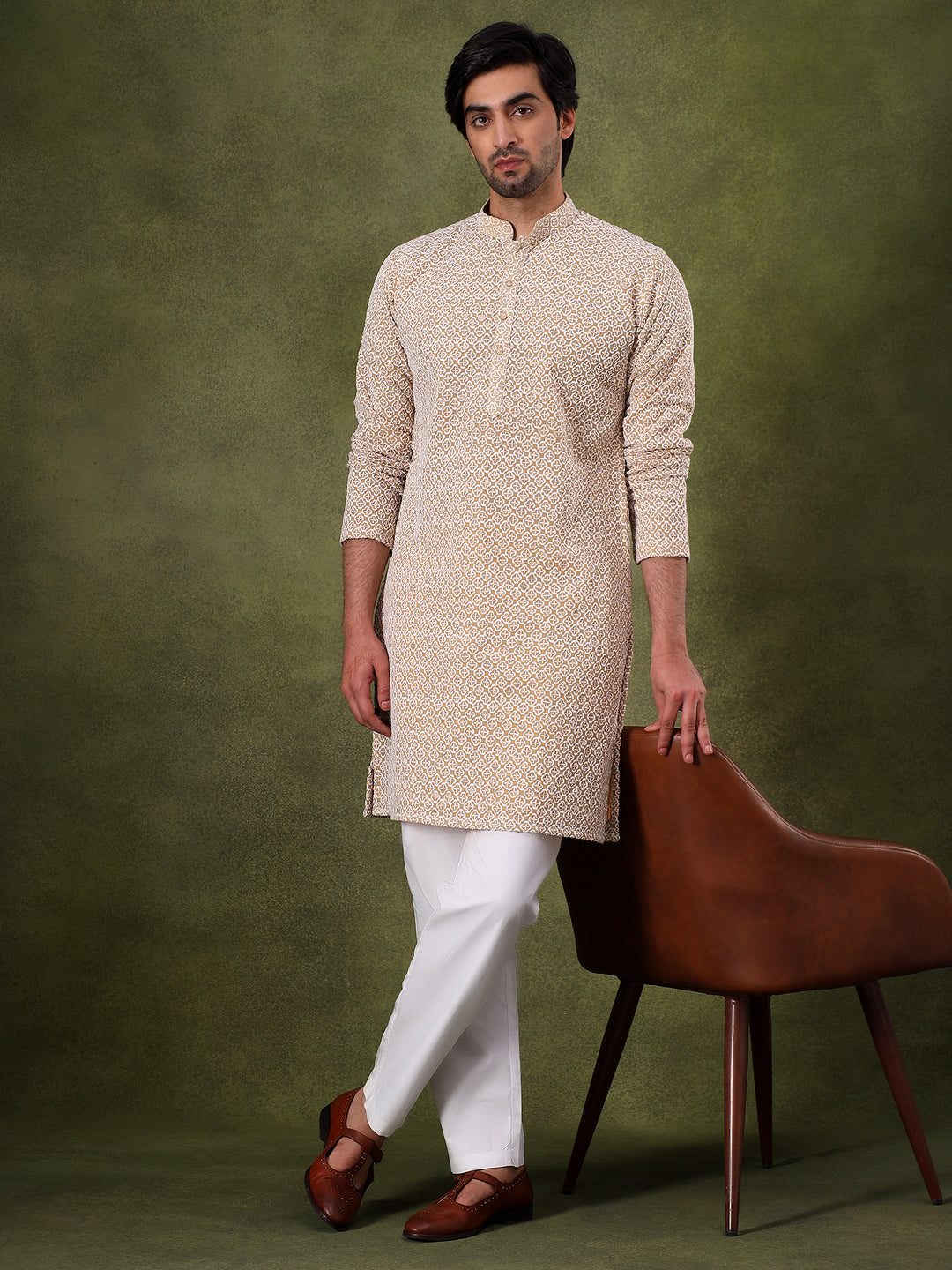 Khaki Printed All-Day Kurta Set