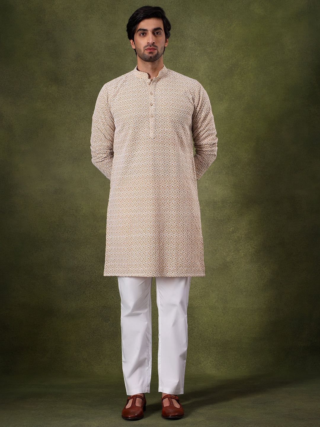 Khaki Printed All-Day Kurta Set