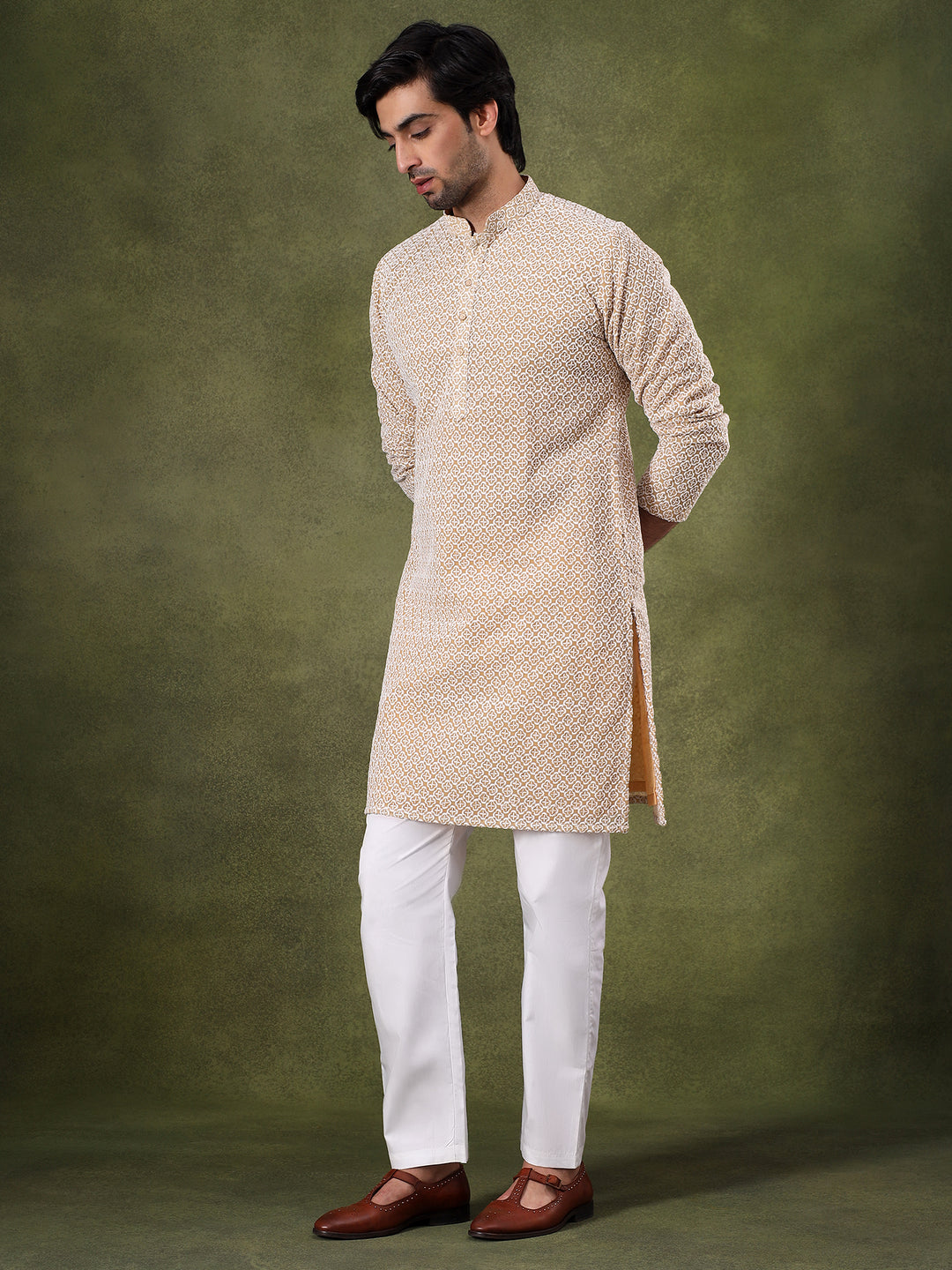 Khaki Printed All-Day Kurta Set
