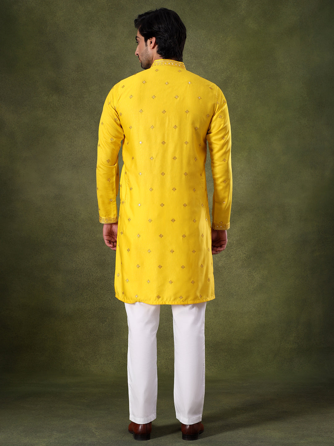 Yellow Thread & Sequins Kurta Set