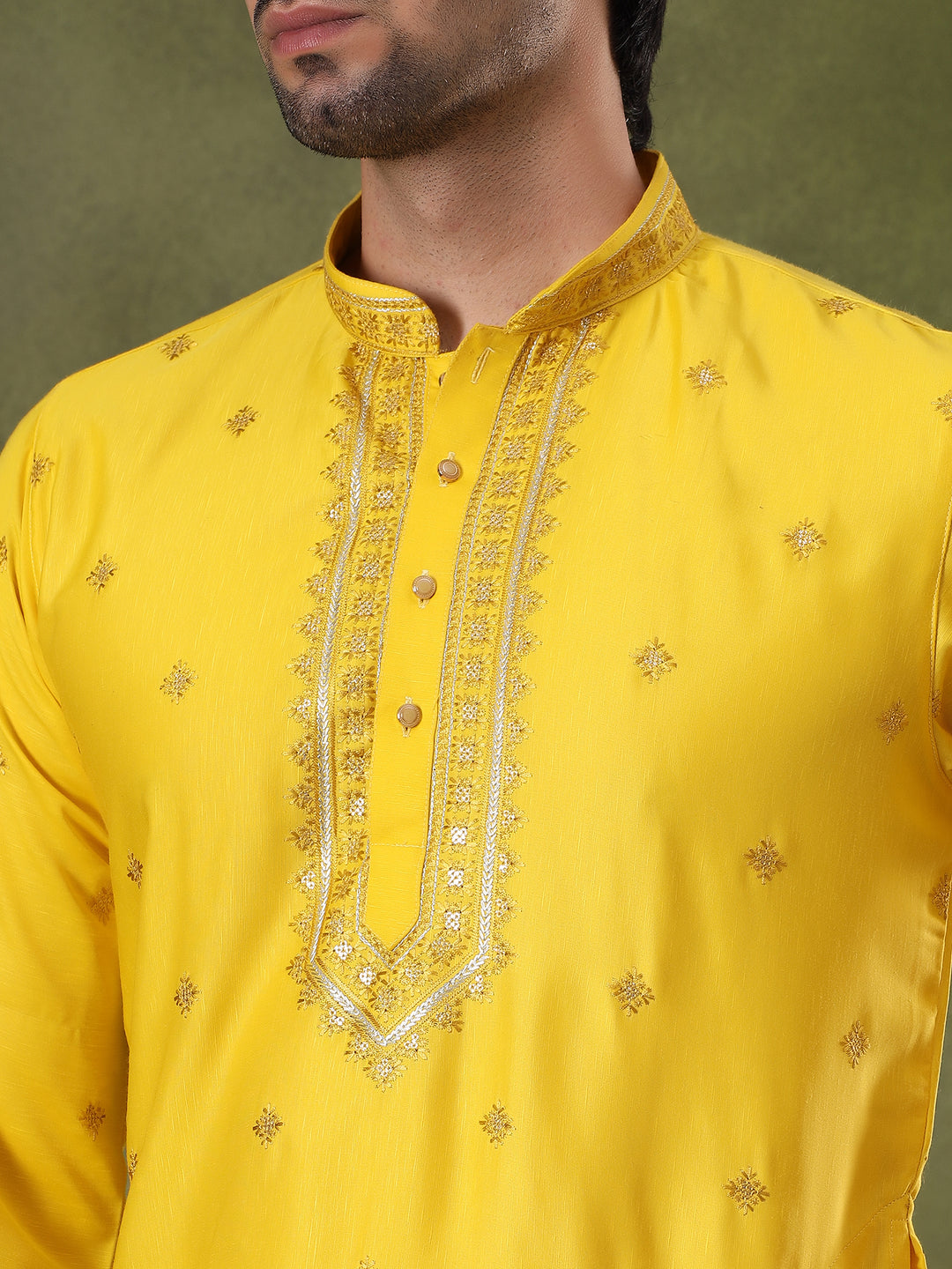 Yellow Thread & Sequins Kurta Set