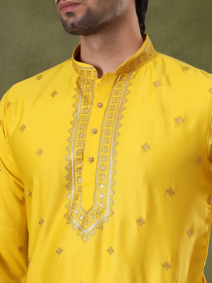 Yellow Thread & Sequins Kurta Set