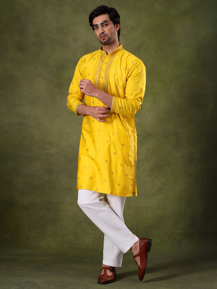 Yellow Thread & Sequins Kurta Set