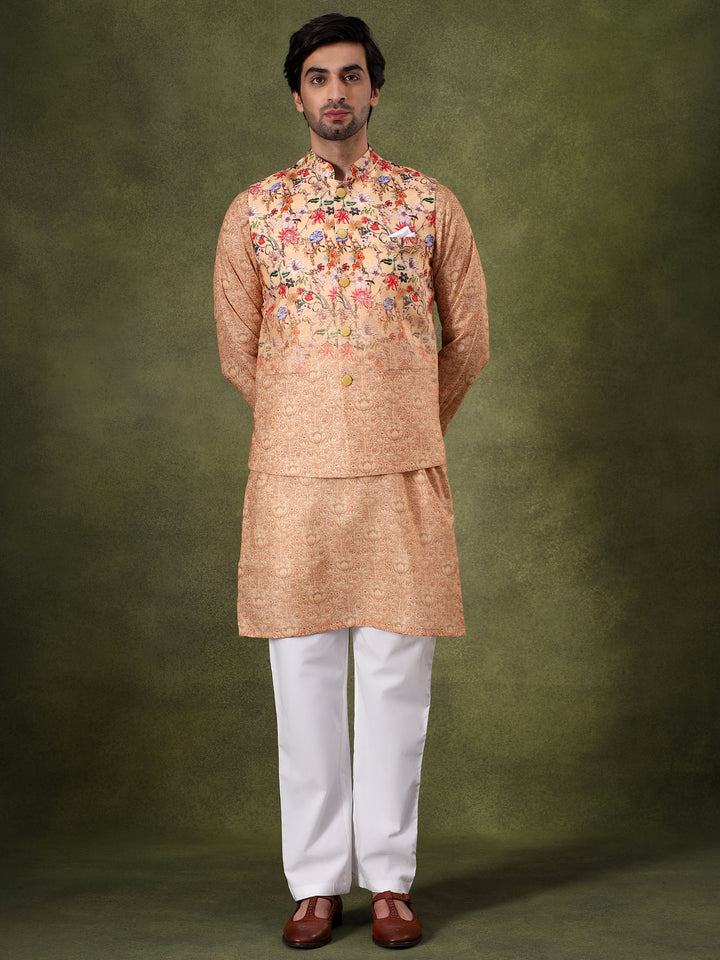 Natural Floral Jacket Kurta Set