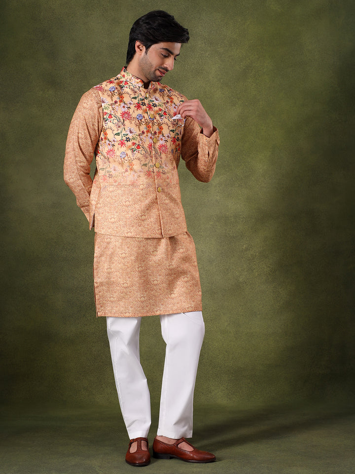 Natural Floral Jacket Kurta Set