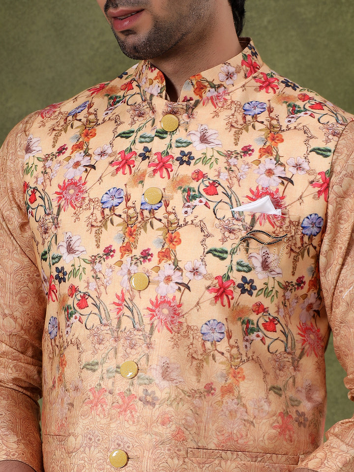 Natural Floral Jacket Kurta Set