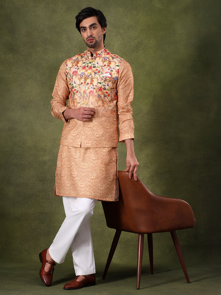 Natural Floral Jacket Kurta Set