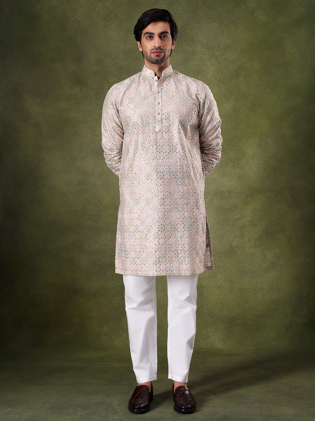 Natural Mirror Work Festive Kurta Set