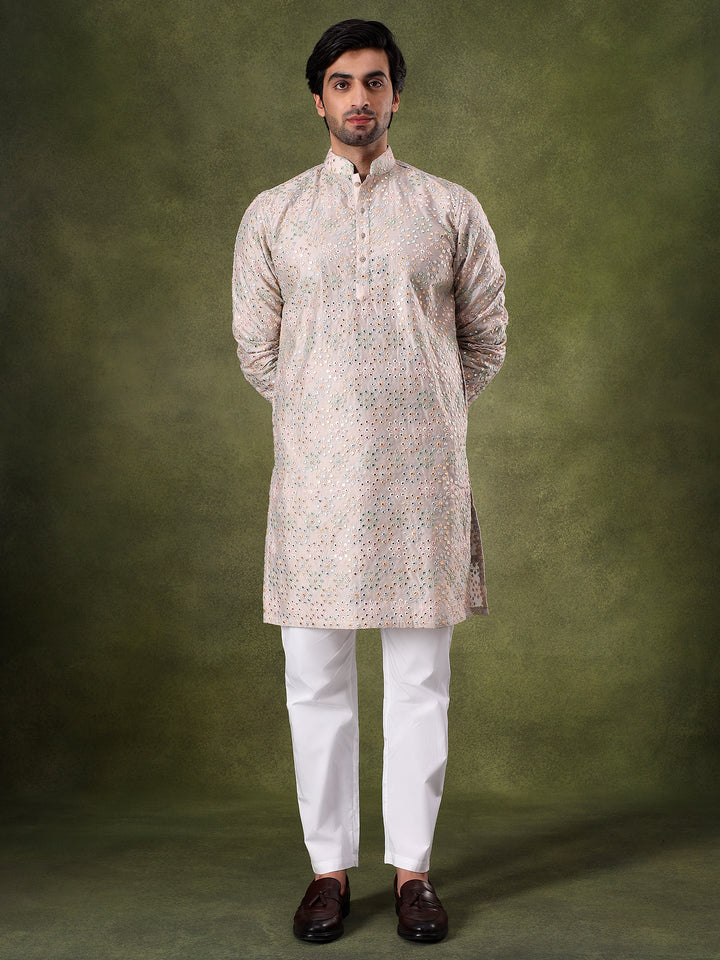 Natural Mirror Work Festive Kurta Set