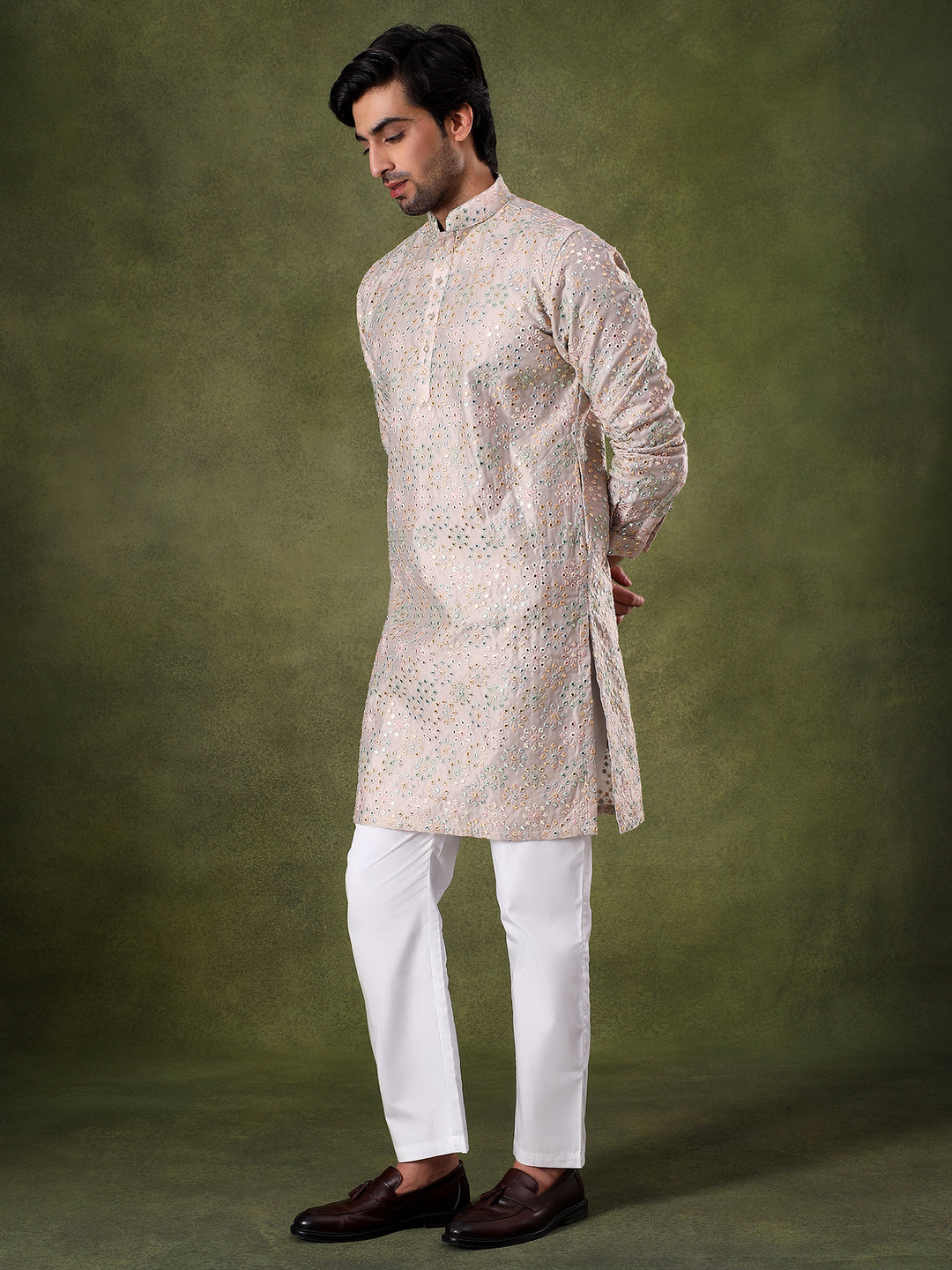 Natural Mirror Work Festive Kurta Set