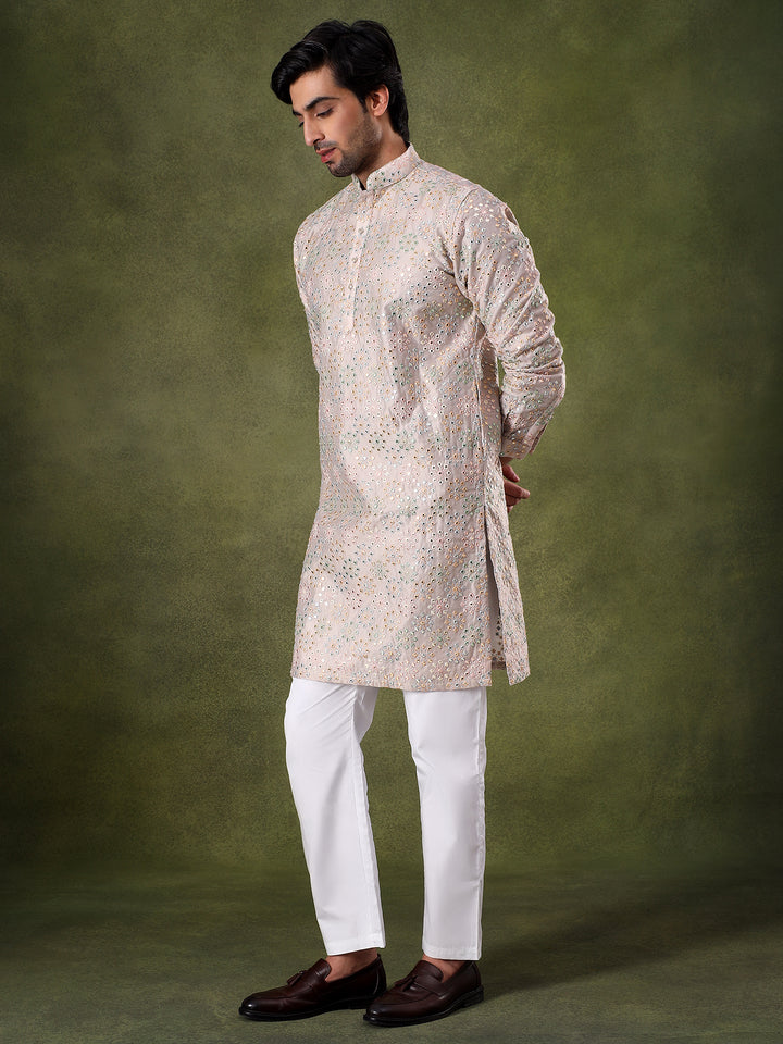 Natural Mirror Work Festive Kurta Set