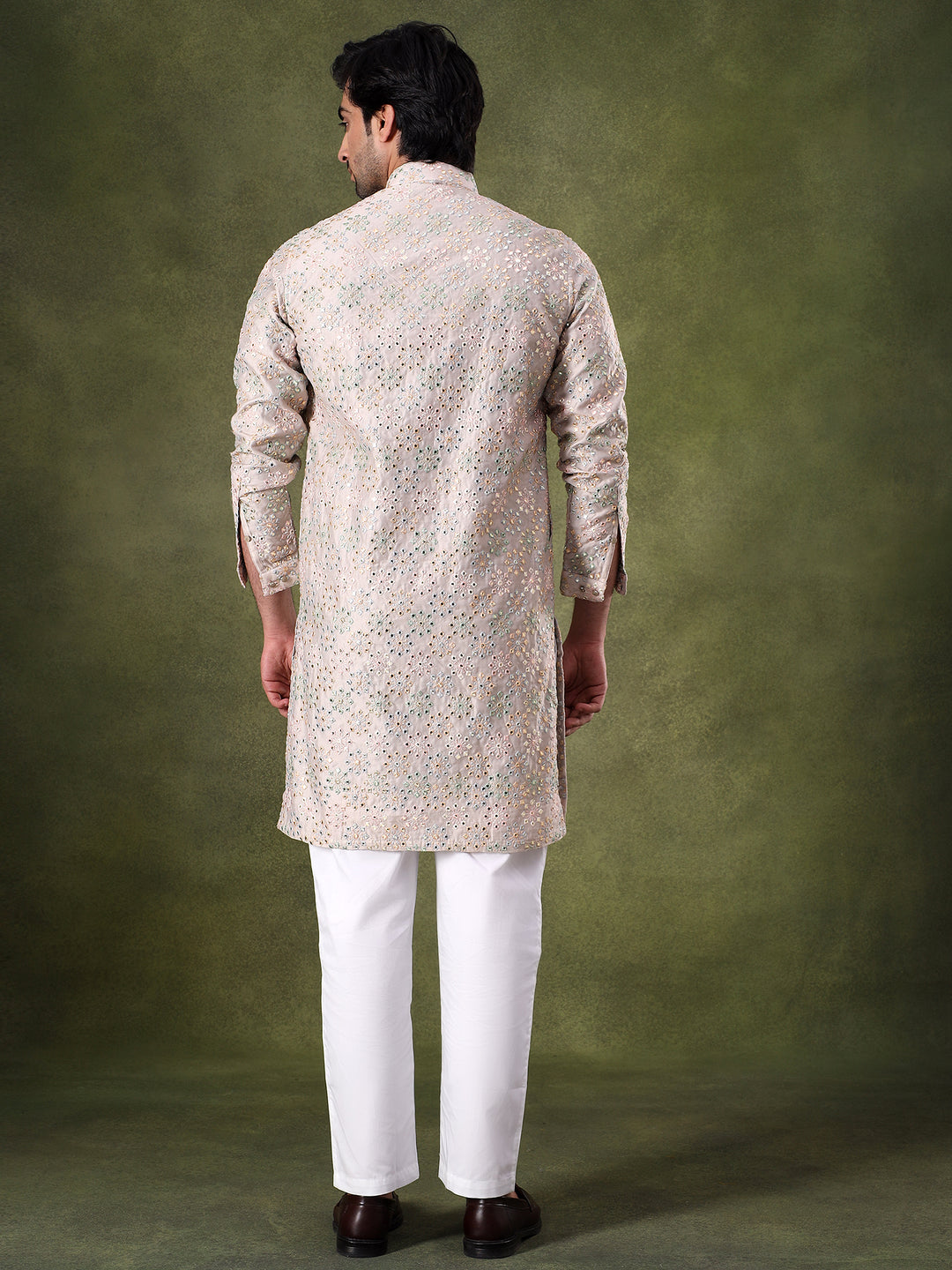 Natural Mirror Work Festive Kurta Set
