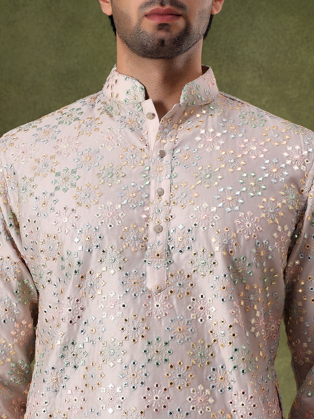 Natural Mirror Work Festive Kurta Set